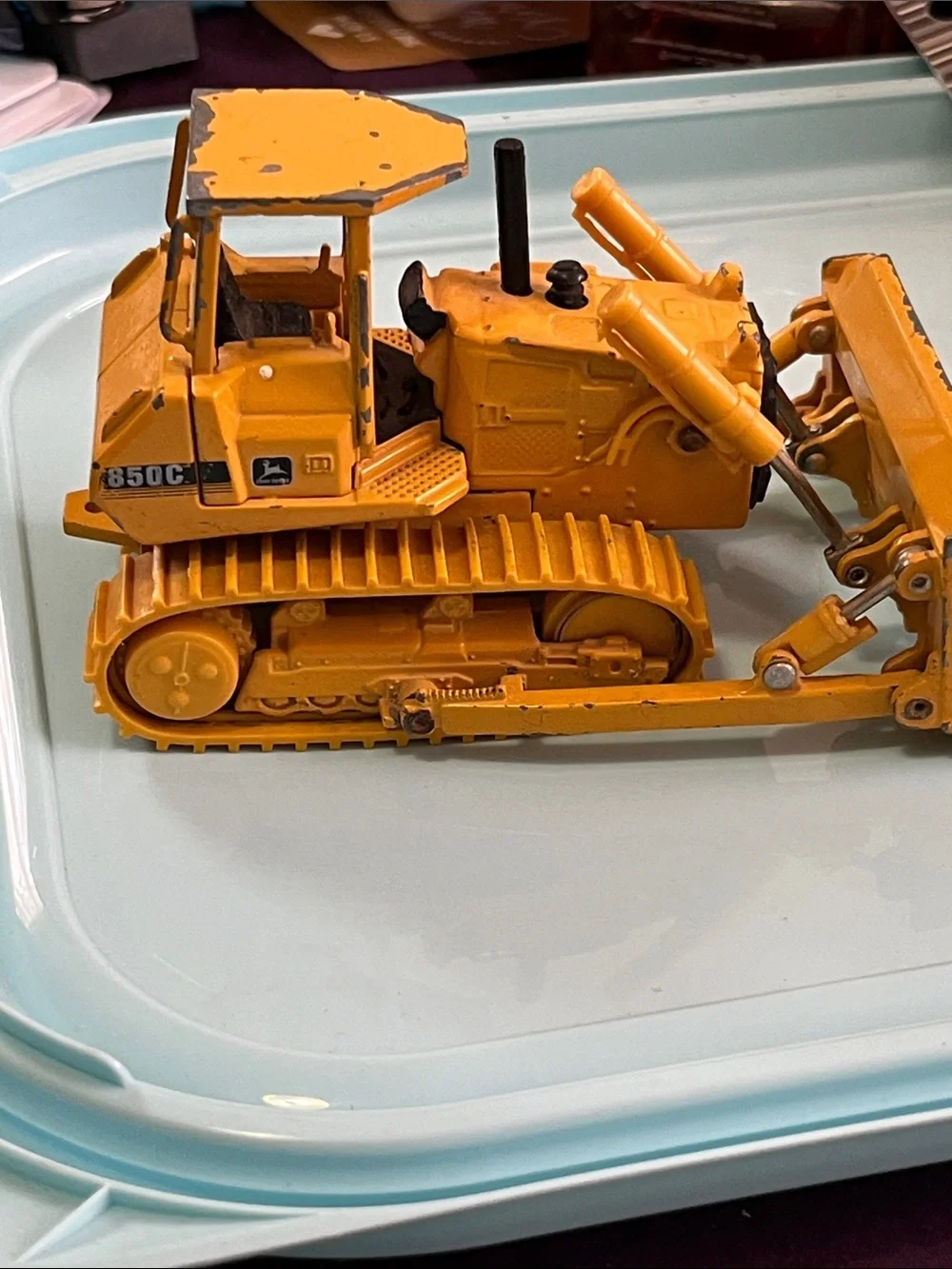 John Deere Yellow Metal Crawler Bulldozer Toy with Black Accents